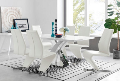 Furniturebox Uk Atlanta Modern Rectangle Chrome Metal High Gloss White Dining Table And 6 White Willow Chairs Set from B&Q