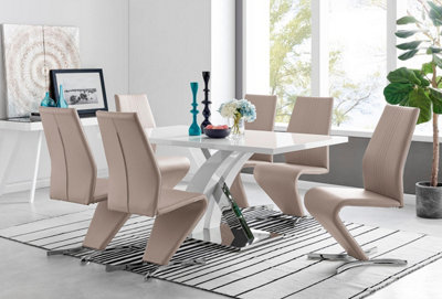 Furniturebox Uk Atlanta Modern Rectangle Chrome Metal High Gloss White Dining Table And 6 Cappuccino Beige Willow Chairs Set from B&Q