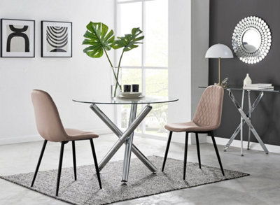 Furniturebox Uk Selina Round Dining Table And 2 Cappuccino Corona Leg Chairs Black