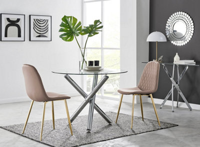 Furniturebox Uk Selina Round Dining Table And 2 Cappuccino Corona Leg Chairs Gold