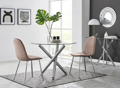 Furniturebox Uk Selina Round Dining Table And 2 Cappuccino Corona Leg Chairs Silver