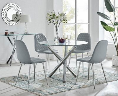 Furniturebox Uk Selina Round Dining Table And 4 Corona Leg Chairs Grey/Silver