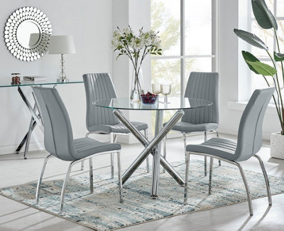 Furniturebox Uk Selina Round Dining Table And 4 Isco Chairs Grey