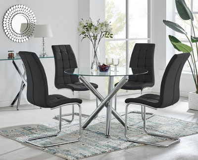 B&Q -  Selina Round Glass And Silver Metal 4 Seater Dining Table And ChairsGlass Dining Table And ChairsDining Set