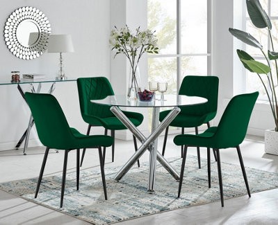 B&Q -  Uk Selina Round Dining Table And 4 Green Pesaro Black Leg Chairs