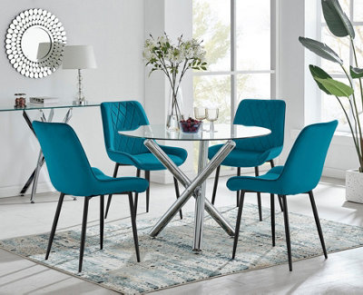 B&Q -  Uk Selina Round Dining Table And 4 Blue Pesaro Black Leg Chairs