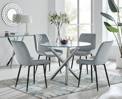 B&Q -  Uk Selina Round Dining Table And 4 Grey Pesaro Black Leg Chairs