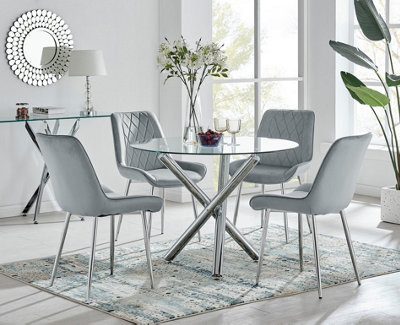 B&Q -  Uk Selina Round Dining Table And 4 Grey Pesaro Silver Leg Chairs