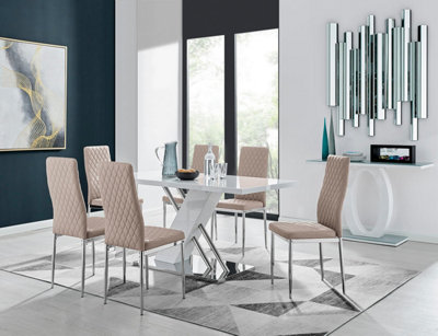 Furniturebox Uk Sorrento White High Gloss And Chrome Dining Table And 6 Cappuccino Beige Milan Dining Chairs from B&Q