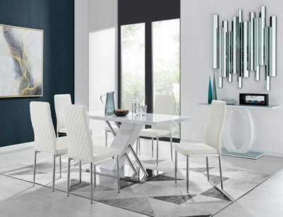 Furniturebox Uk Sorrento White High Gloss And Chrome Dining Table And 6 White Milan Dining Chairs from B&Q