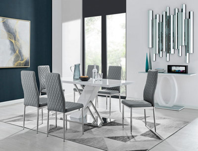 Furniturebox Uk Sorrento White High Gloss And Chrome Dining Table And 6 Elephant Grey Milan Dining Chairs from B&Q