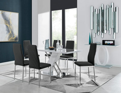 Furniturebox Uk Sorrento White High Gloss And Chrome Dining Table And 6 Black Milan Dining Chairs from B&Q