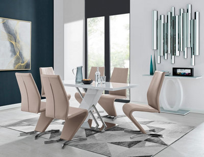 Furniturebox Uk Sorrento White High Gloss And Chrome Dining Table And 6 Cappuccino Beige Willow Dining Chairs from B&Q