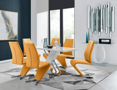 Furniturebox Uk Sorrento White High Gloss And Chrome Dining Table And 6 Mustard Yellow Willow Dining Chairs from B&Q