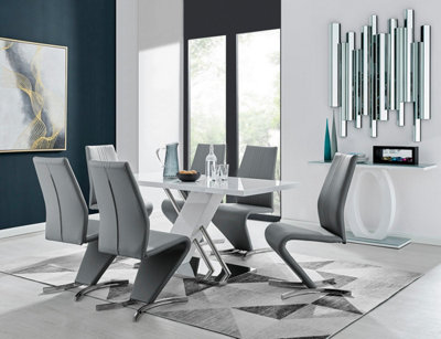 Furniturebox Uk Sorrento White High Gloss And Chrome Dining Table And 6 Elephant Grey Willow Dining Chairs from B&Q
