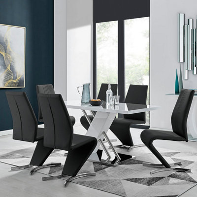 Furniturebox Uk Sorrento White High Gloss And Chrome Dining Table And 6 Black Willow Dining Chairs from B&Q