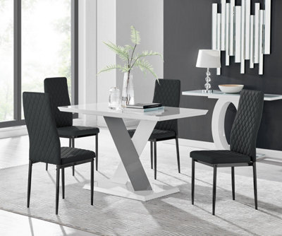 B&Q -  Uk Monza 4 White/grey Dining Table & 4 Black Milan Black Leg Chairs