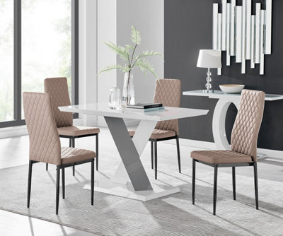 B&Q -  Uk Monza 4 White/grey Dining Table & 4 Cappuccino Milan Black Leg Chairs