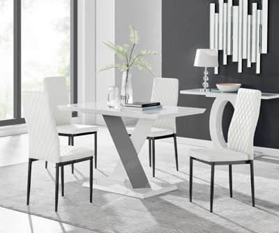 B&Q -  Uk Monza 4 White/grey Dining Table & 4 White Milan Black Leg Chairs