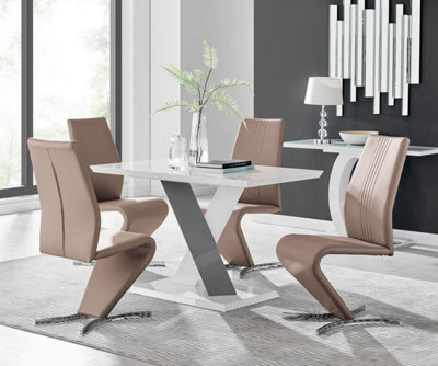 B&Q -  Uk Monza 4 White/grey Dining Table & 4 Cappuccino Willow Chairs