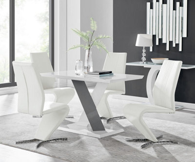 B&Q -  Uk Monza 4 White/grey Dining Table & 4 White Willow Chairs