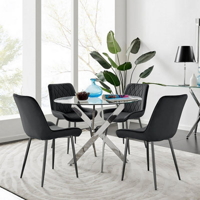 Furniturebox Uk Novara 100Cm Round Dining Table And 4 Black Pesaro Black Leg Chairs from B&Q