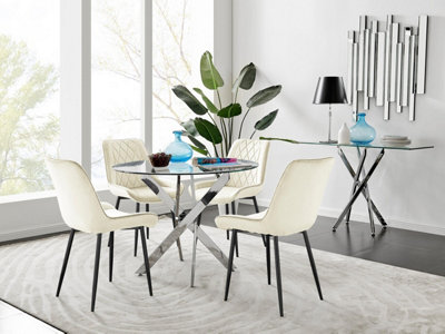 B&Q -  Uk Novara 100Cm Round Dining Table And 4 Cream Pesaro Black Leg Chairs