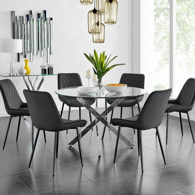 Furniturebox Black Uk Novara Round Dining Table And 6 Pesaro Leg Chairs 120Cm
