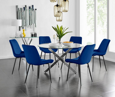 Furniturebox Uk Novara 120Cm Round Dining Table And 6 Navy Pesaro Black Leg Chairs from B&Q