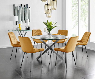 Furniturebox Black Uk Novara Round Dining Table And 6 Mustard Pesaro Leg Chairs 120Cm