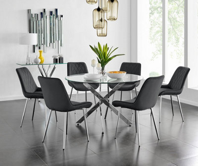 Furniturebox Uk Novara 120Cm Round Dining Table And 6 Black Pesaro Silver Leg Chairs from B&Q