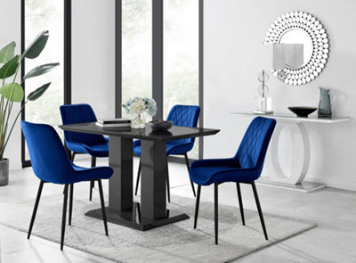 Furniturebox Imperia 4 Modern Black High Gloss Dining Table And 4 Navy Pesaro Black Leg Chairs from B&Q