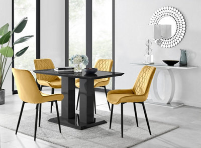 Furniturebox Imperia 4 Modern Black High Gloss Dining Table And 4 Mustard Pesaro Black Leg Chairs from B&Q