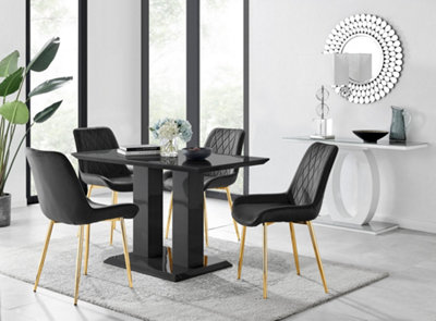 Furniturebox Imperia 4 Modern Black High Gloss Dining Table And 4 Black Pesaro Gold Leg Chairs from B&Q