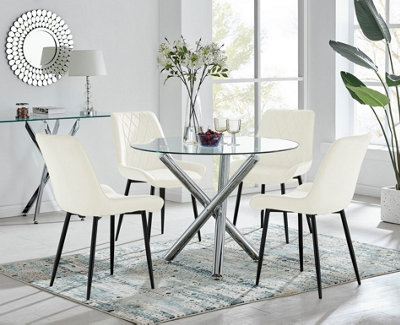Furniturebox Uk Selina Round Dining Table And 4 Pesaro Leg Chairs Cream/Black