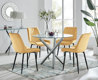 B&Q -  Uk Selina Round Dining Table And 4 Mustard Pesaro Black Leg Chairs