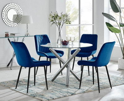 B&Q -  Uk Selina Round Dining Table And 4 Navy Pesaro Black Leg Chairs