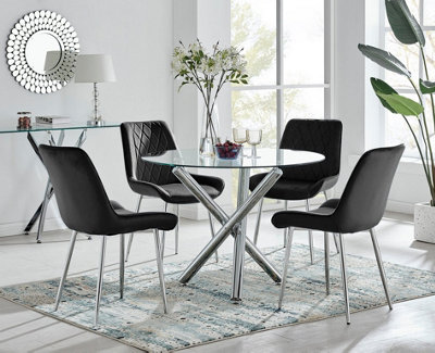 B&Q -  Uk Selina Round Dining Table And 4 Black Pesaro Silver Leg Chairs