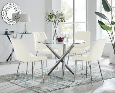Furniturebox Uk Selina Round Dining Table And 4 Pesaro Leg Chairs Cream/Silver
