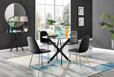 Furniturebox Uk Novara Black Leg Round Glass Dining Table & 4 Black Corona Silver Chairs from B&Q