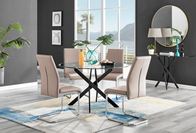 Furniturebox Uk Novara Black Leg 120Cm Round Glass Dining Table & 4 Cappuccino Lorenzo Chairs from B&Q