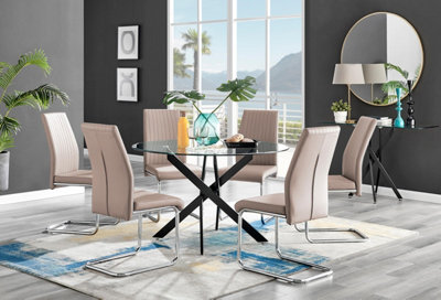 Furniturebox Uk Novara Black Leg 120Cm Round Glass Dining Table & 6 Cappuccino Lorenzo Chairs from B&Q