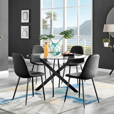 Furniturebox Uk Novara Black Leg 120Cm Round Glass Dining Table & 4 Black Corona Black Leg Chairs from B&Q