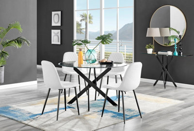 Furniturebox Uk Novara Black Leg 120Cm Round Glass Dining Table & 4 White Corona Black Leg Chairs from B&Q