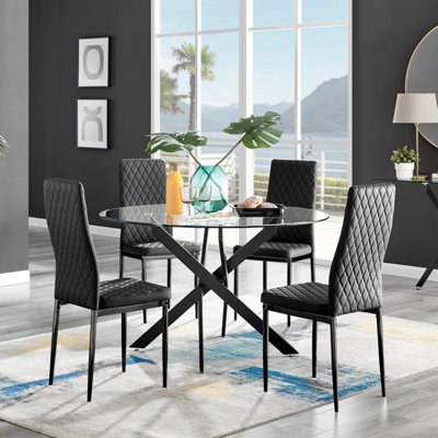 Furniturebox Uk Novara Black Leg 120Cm Round Glass Dining Table & 4 Black Milan Black Leg Chairs from B&Q