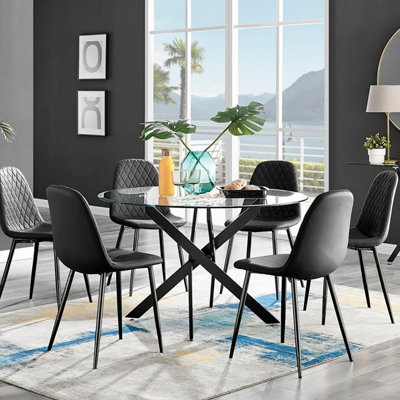 Furniturebox Uk Novara Black Leg 120Cm Round Glass Dining Table & 6 Black Corona Black Leg Chairs from B&Q
