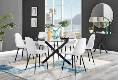 Furniturebox Uk Novara Black Leg 120Cm Round Glass Dining Table & 6 White Corona Black Leg Chairs from B&Q
