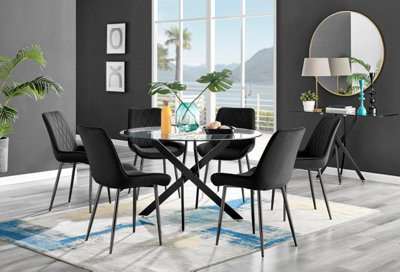 Furniturebox Black Uk Novara Leg Round Glass Dining Table & 6 Pesaro Leg Chairs 120Cm