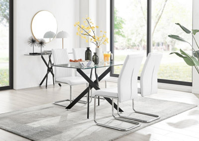 B&Q -  Uk Leonardo Black Leg Glass Dining Table & 4 White Lorenzo Chairs
