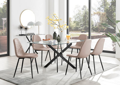 Furniturebox Uk Leonardo Black Leg Glass Dining Table & 6 Cappuccino Corona Black Leg Chairs from B&Q